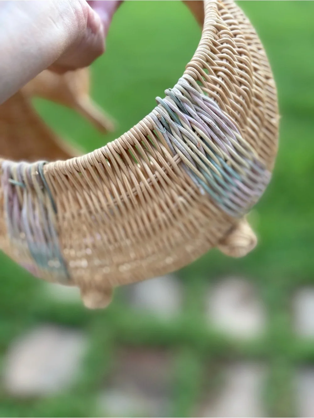 Handwoven Swan-Shaped Wicker Basket - Natural Tan with Pastel Accents